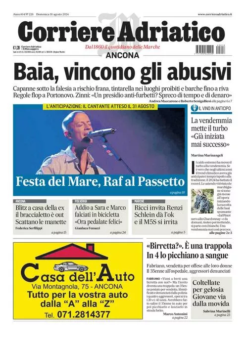 Prima-pagina-corriere adriatico-edizione-di-oggi-18-08-2024